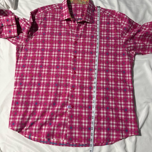 Bertigo Pink Gingham Button-Up Shirt | Flip Cuff Detail | Approx. 2XL - Picture 13 of 15